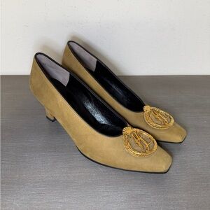 Karl Lagerfeld Vintage Slip On Suede Kitten Heels  Made  In France Size 7 2A